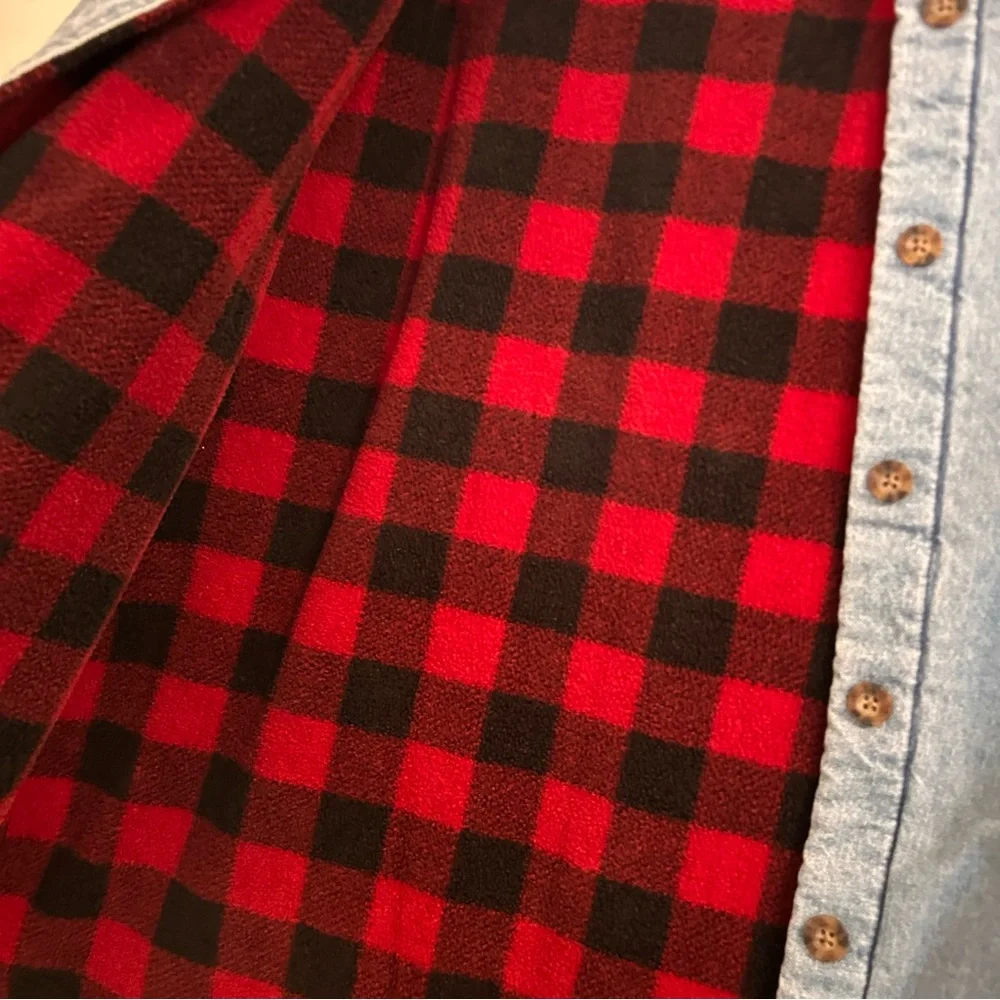 Woolrich Blanket Fleece Lined Jean Jacket Women’s Shacket Buffalo Plaid Sz M - Picture 5 of 10